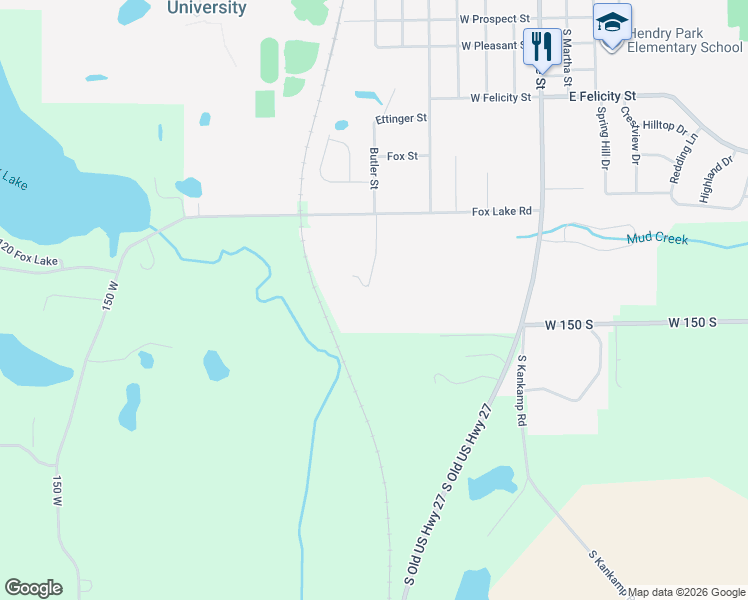map of restaurants, bars, coffee shops, grocery stores, and more near 1117 Butler Place in Angola