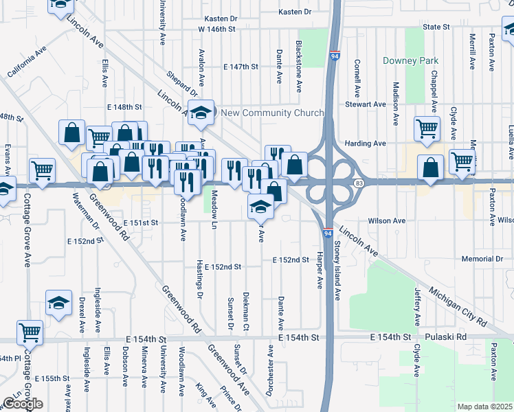 map of restaurants, bars, coffee shops, grocery stores, and more near 15018 Dorchester Avenue in Dolton