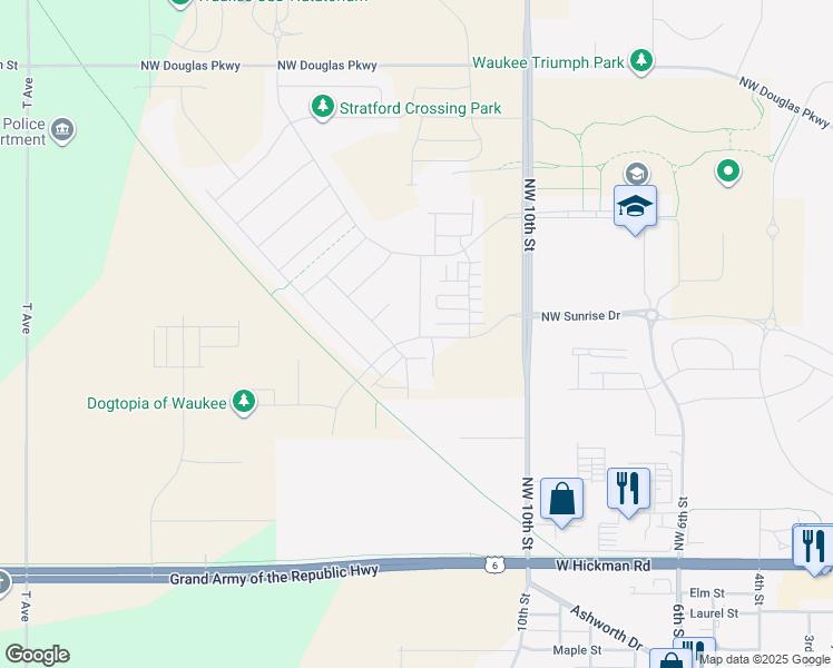 map of restaurants, bars, coffee shops, grocery stores, and more near 222 Northwest Charlestown Lane in Waukee