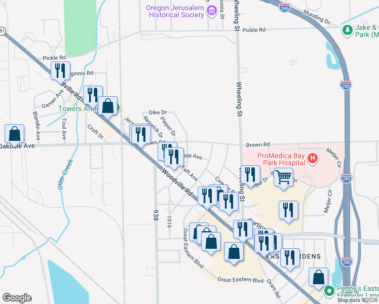 map of restaurants, bars, coffee shops, grocery stores, and more near 2412 Brown Road in Oregon