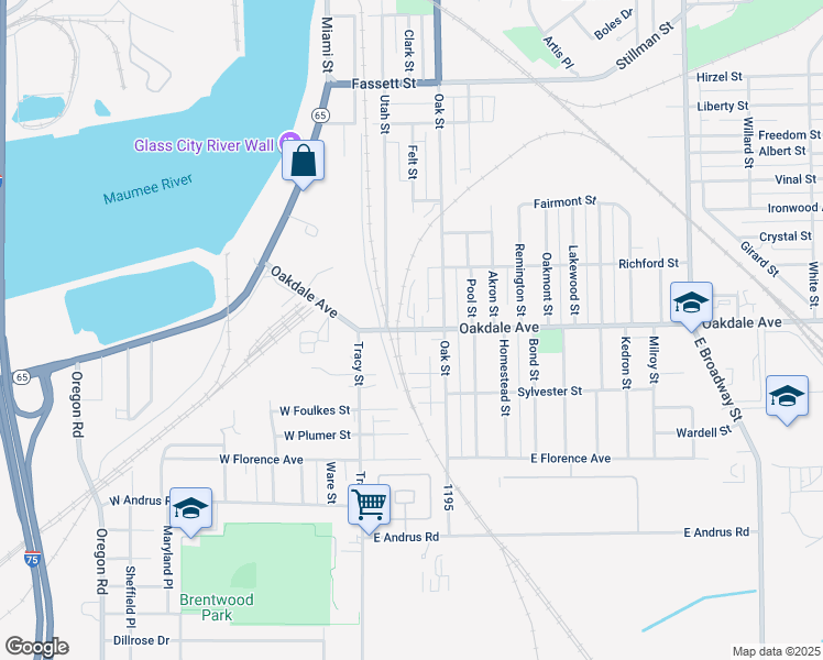 map of restaurants, bars, coffee shops, grocery stores, and more near 292 Oakdale Avenue in Toledo