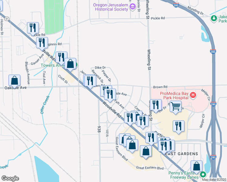map of restaurants, bars, coffee shops, grocery stores, and more near 2332 Brown Road in Oregon