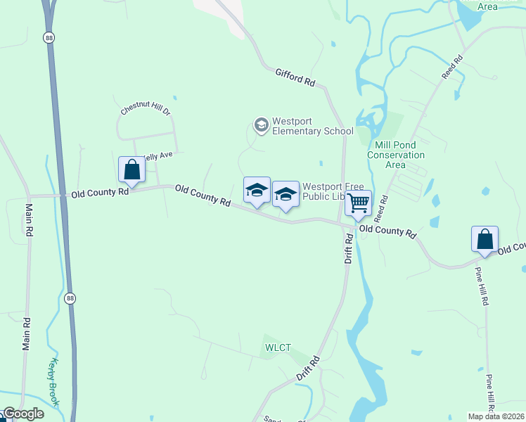 map of restaurants, bars, coffee shops, grocery stores, and more near 380 Old County Road in Westport