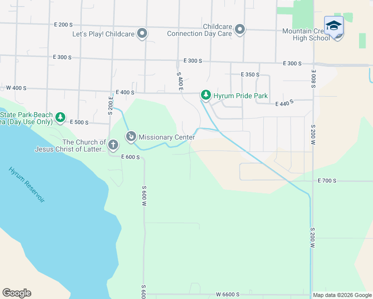 map of restaurants, bars, coffee shops, grocery stores, and more near 590 South 400 East in Hyrum