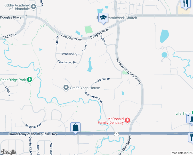 map of restaurants, bars, coffee shops, grocery stores, and more near 12951 Oakbrook Drive in Urbandale