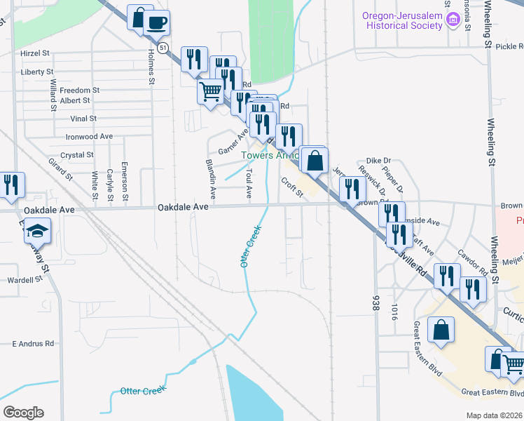 map of restaurants, bars, coffee shops, grocery stores, and more near 2014 Oakdale Avenue in Oregon