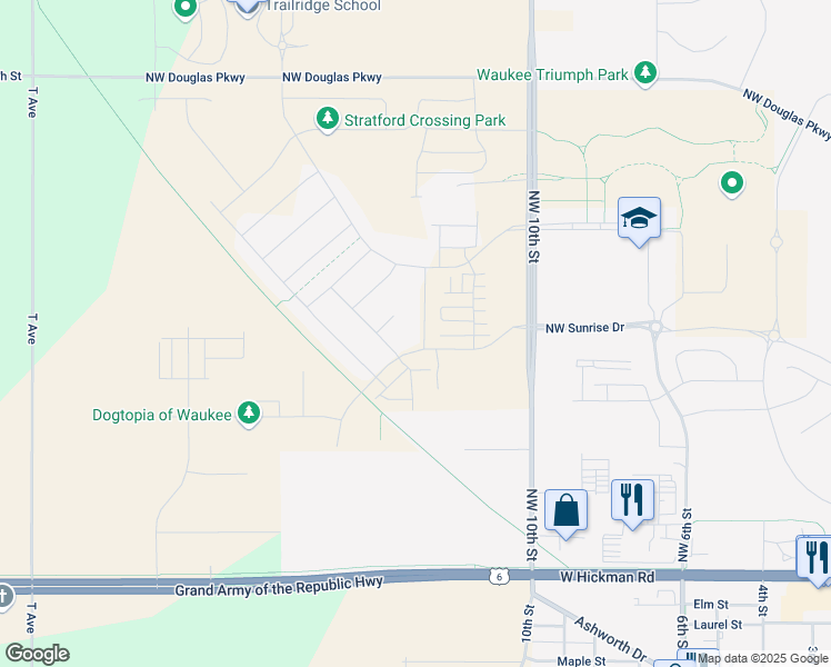 map of restaurants, bars, coffee shops, grocery stores, and more near 222 Northwest Charlestown Lane in Waukee