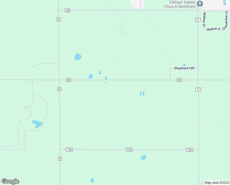 map of restaurants, bars, coffee shops, grocery stores, and more near 25596 County Road 26 in Elkhart