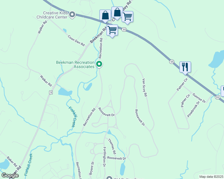 map of restaurants, bars, coffee shops, grocery stores, and more near 12 Cornwell Street in Poughquag