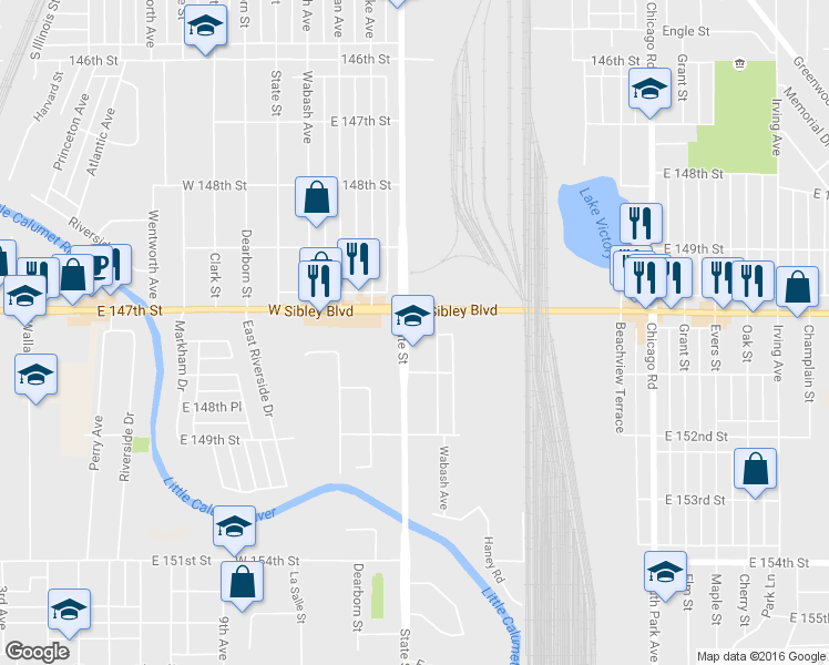 map of restaurants, bars, coffee shops, grocery stores, and more near 15013 State Street in South Holland