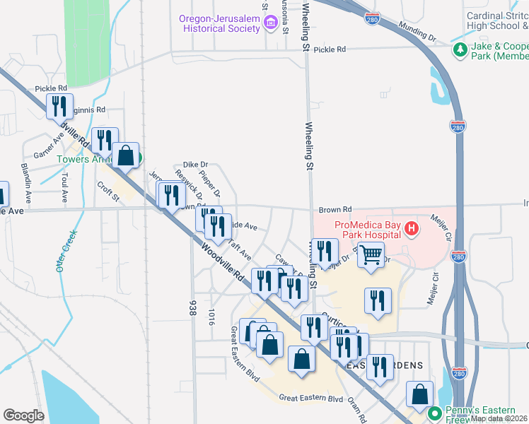 map of restaurants, bars, coffee shops, grocery stores, and more near 1606 Glenross Boulevard in Oregon