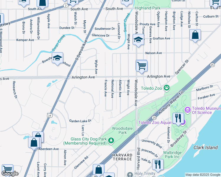 map of restaurants, bars, coffee shops, grocery stores, and more near 944 National Ave in Toledo