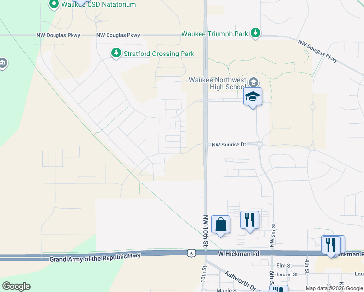 map of restaurants, bars, coffee shops, grocery stores, and more near 1023 Northwest Victoria Lane in Waukee