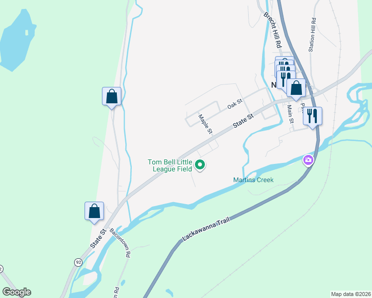 map of restaurants, bars, coffee shops, grocery stores, and more near 115 State Street in Nicholson