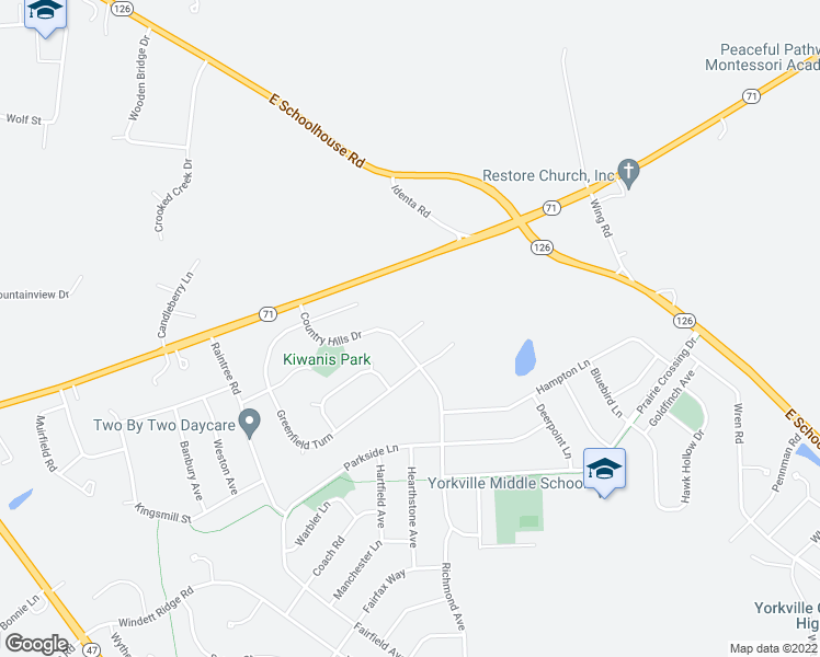 map of restaurants, bars, coffee shops, grocery stores, and more near 903a Harvest Trail in Yorkville