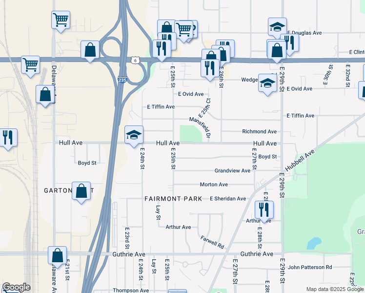 map of restaurants, bars, coffee shops, grocery stores, and more near 2515 Hull Avenue in Des Moines
