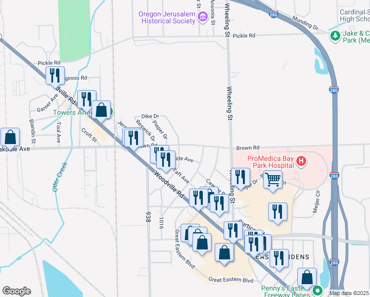 map of restaurants, bars, coffee shops, grocery stores, and more near 2412 Brown Rd in Oregon