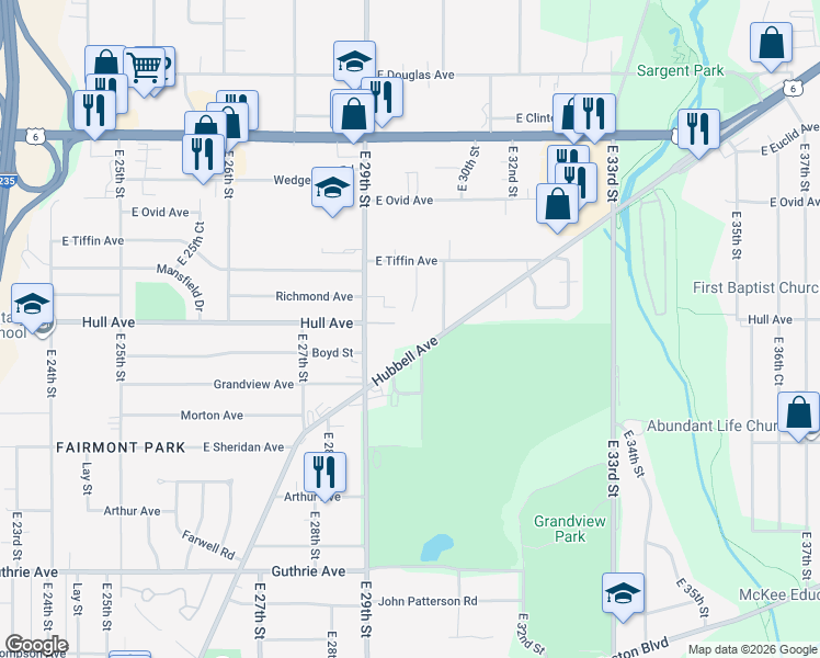 map of restaurants, bars, coffee shops, grocery stores, and more near 3015 Hull Avenue in Des Moines