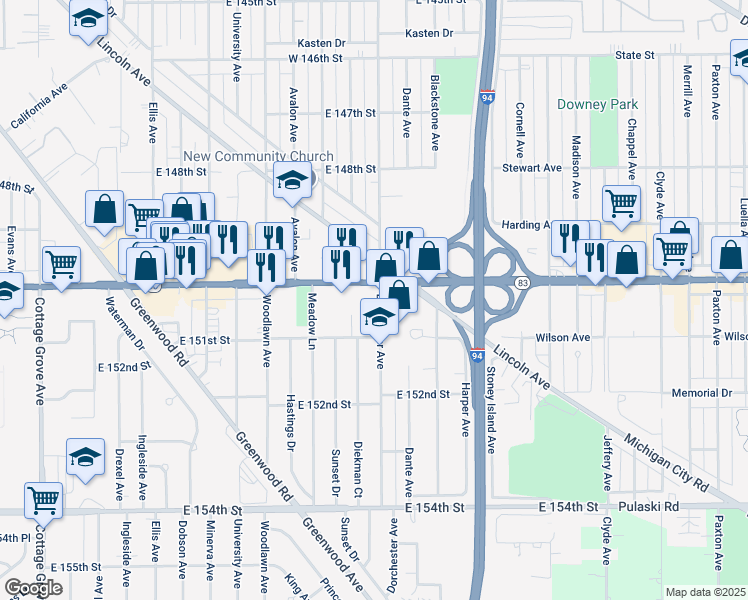 map of restaurants, bars, coffee shops, grocery stores, and more near 15018 Dorchester Avenue in Dolton