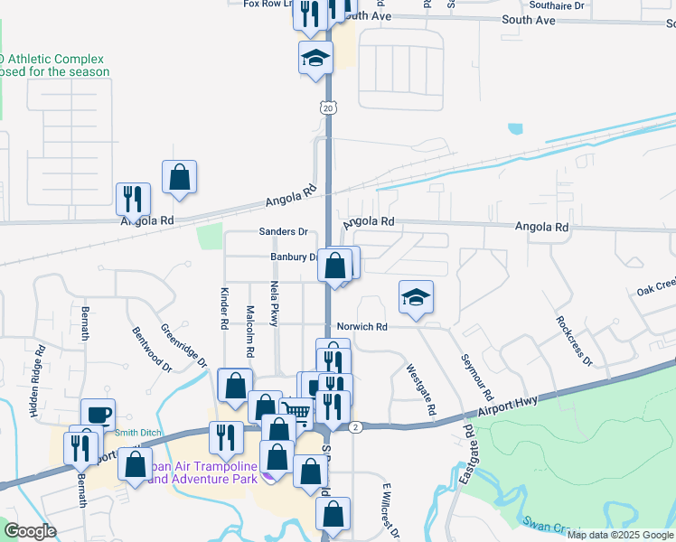map of restaurants, bars, coffee shops, grocery stores, and more near 1003 South Reynolds Road in Toledo