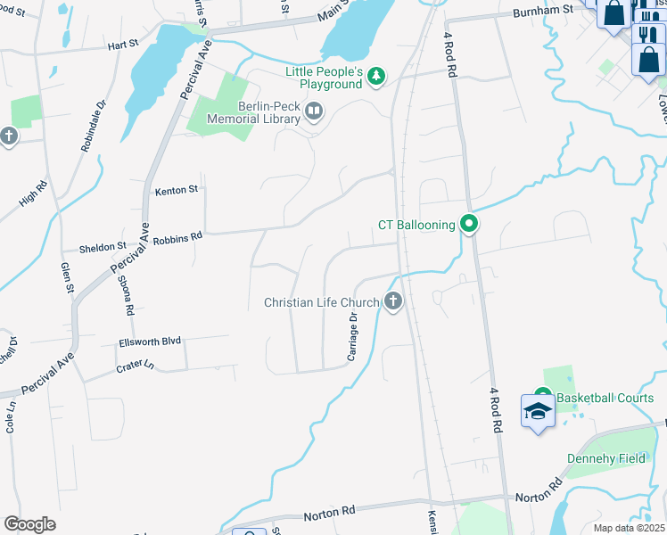 map of restaurants, bars, coffee shops, grocery stores, and more near 95 Ridgewood Lane in Berlin