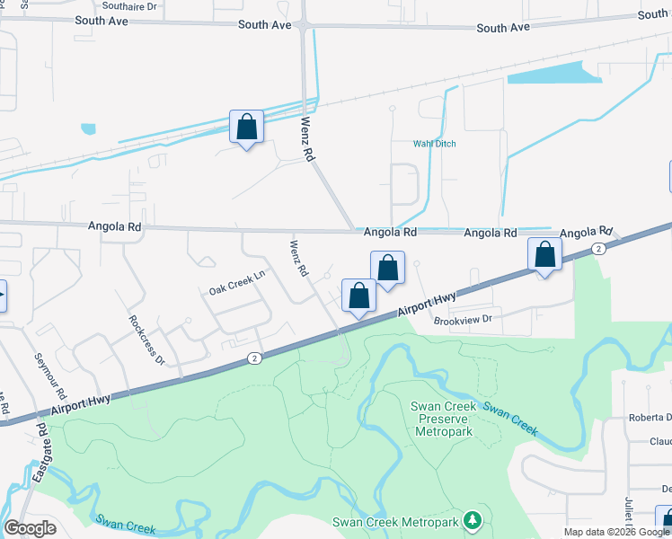map of restaurants, bars, coffee shops, grocery stores, and more near 4225 Foxfire Court in Toledo
