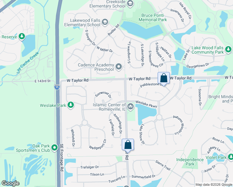 map of restaurants, bars, coffee shops, grocery stores, and more near 1900 Somerset Court in Romeoville