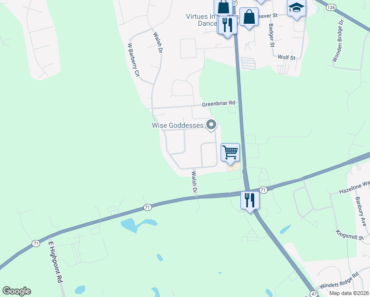 map of restaurants, bars, coffee shops, grocery stores, and more near 1847 Columbine Drive in Yorkville