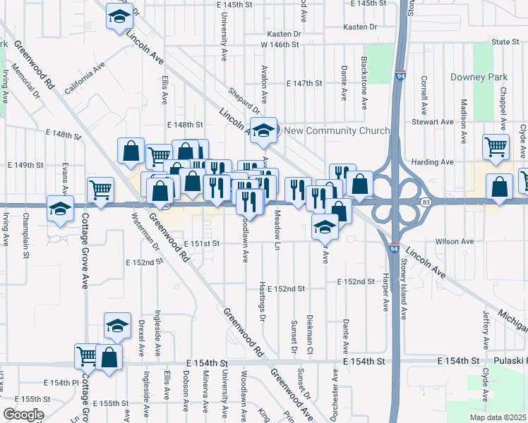 map of restaurants, bars, coffee shops, grocery stores, and more near 1235 Sibley Boulevard in Dolton