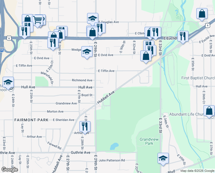 map of restaurants, bars, coffee shops, grocery stores, and more near 3015 Hull Avenue in Des Moines