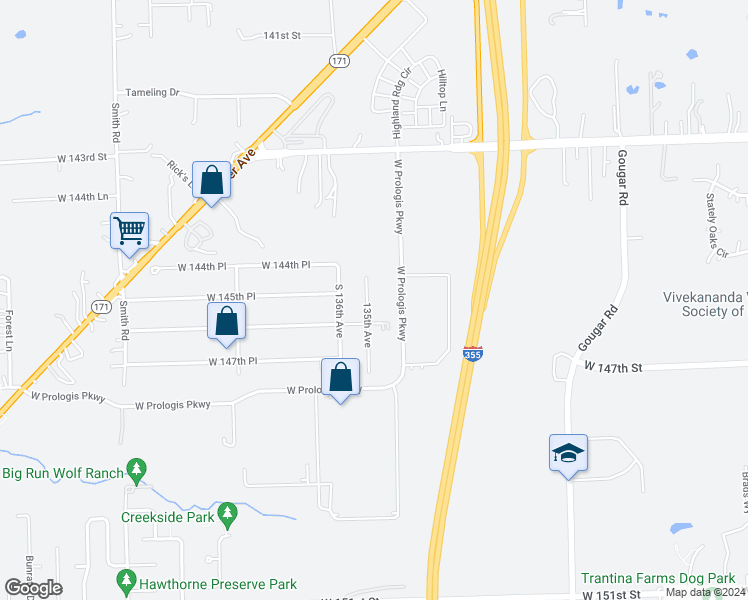 map of restaurants, bars, coffee shops, grocery stores, and more near 14503 135th Avenue in Lockport