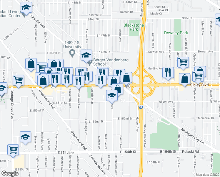 map of restaurants, bars, coffee shops, grocery stores, and more near 15006 Dorchester Avenue in Dolton