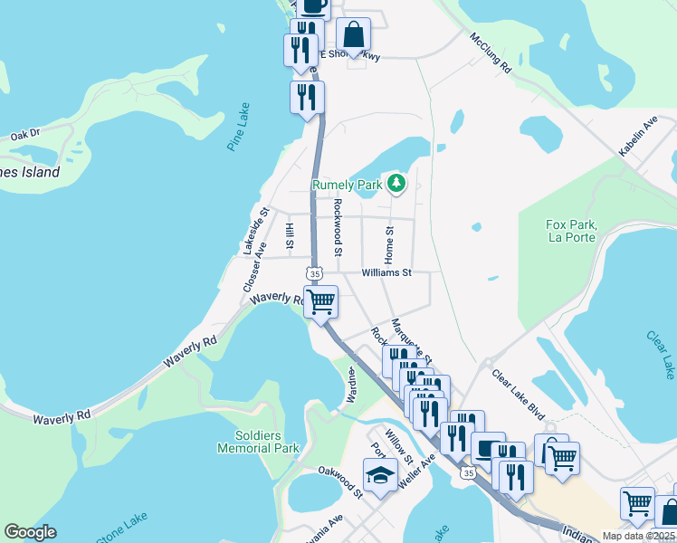 map of restaurants, bars, coffee shops, grocery stores, and more near 500 Rockwood Street in La Porte