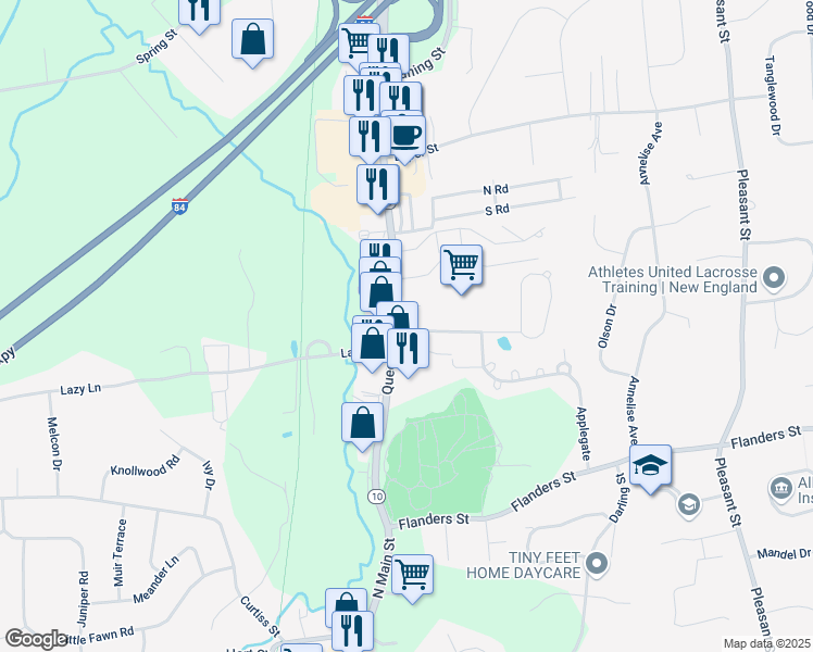 map of restaurants, bars, coffee shops, grocery stores, and more near 191-193 Queen Street in Southington