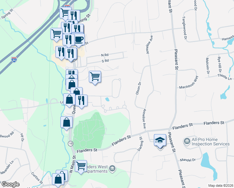 map of restaurants, bars, coffee shops, grocery stores, and more near Applegate in Southington