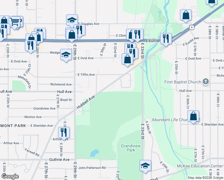 map of restaurants, bars, coffee shops, grocery stores, and more near 3041 Hubbell Avenue in Des Moines