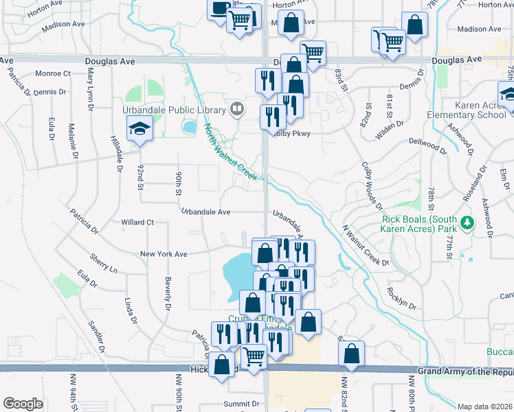map of restaurants, bars, coffee shops, grocery stores, and more near 2920 Northwest 86th Street in Urbandale