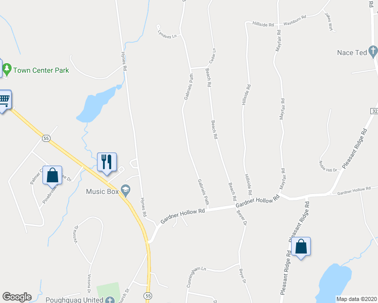 map of restaurants, bars, coffee shops, grocery stores, and more near 57 Gabriels Path in Poughquag