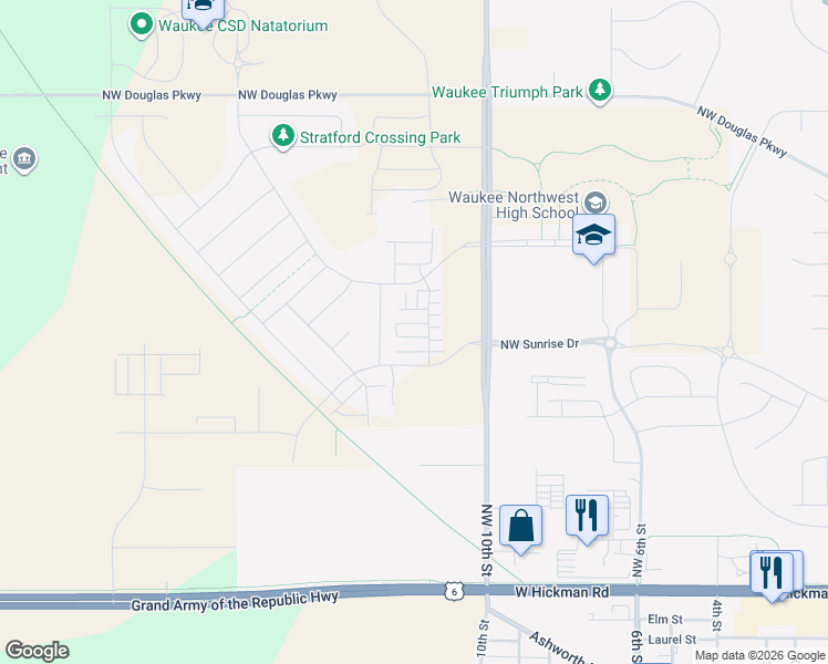 map of restaurants, bars, coffee shops, grocery stores, and more near 1023 Northwest Victoria Lane in Waukee