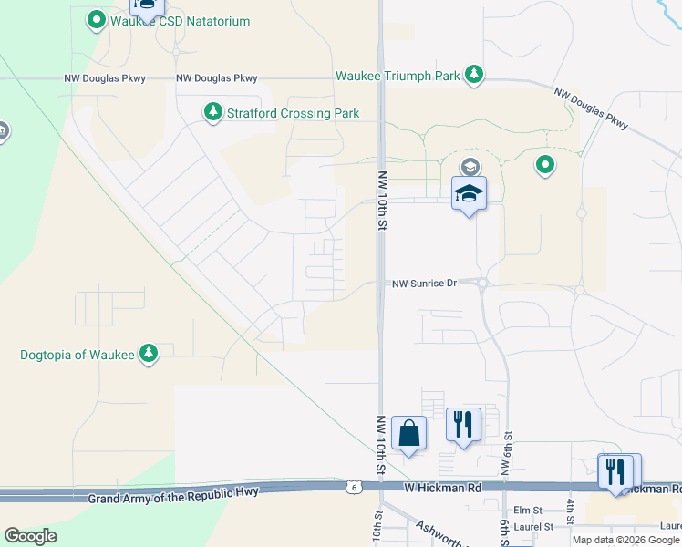map of restaurants, bars, coffee shops, grocery stores, and more near 1012 Northwest Shriver Boulevard in Waukee