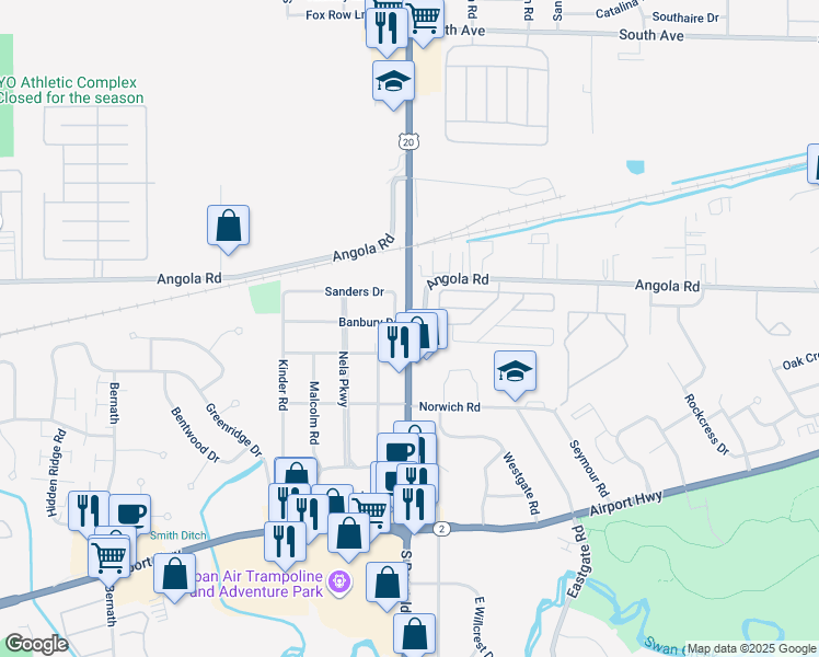 map of restaurants, bars, coffee shops, grocery stores, and more near 1003 South Reynolds Road in Toledo