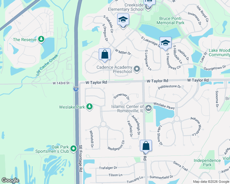 map of restaurants, bars, coffee shops, grocery stores, and more near 1983 Somerset Drive in Romeoville