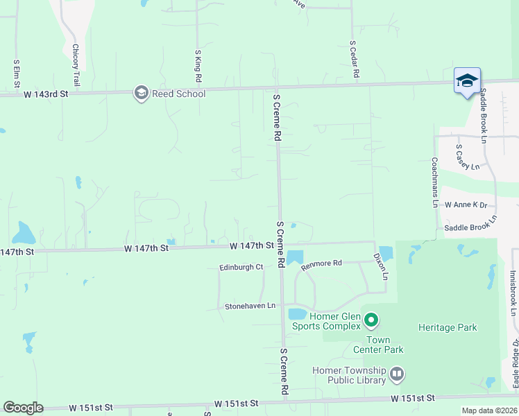 map of restaurants, bars, coffee shops, grocery stores, and more near 14636 South Creme Road in Homer Glen