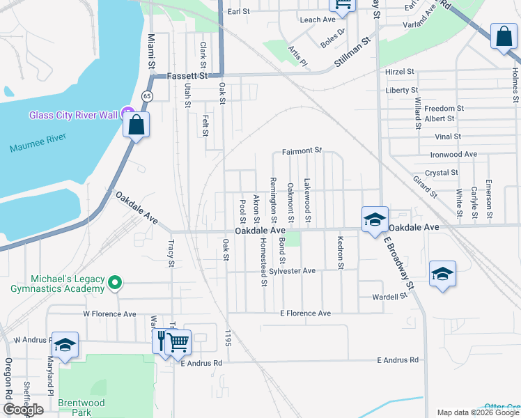 map of restaurants, bars, coffee shops, grocery stores, and more near 446 Richford Street in Toledo