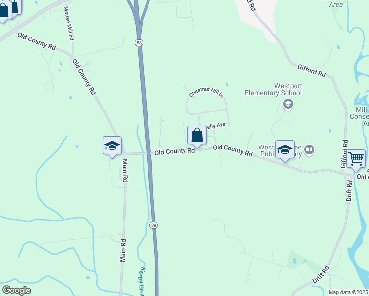 map of restaurants, bars, coffee shops, grocery stores, and more near 276 Old County Road in Westport