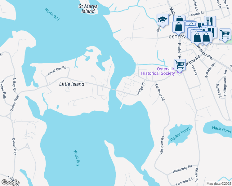 map of restaurants, bars, coffee shops, grocery stores, and more near 145 Bridge Street in Barnstable