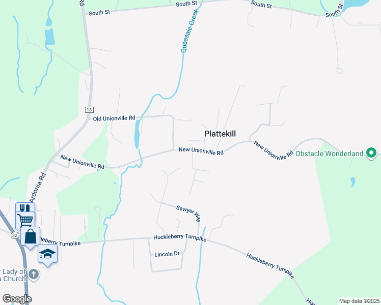 map of restaurants, bars, coffee shops, grocery stores, and more near 121 New Unionville Road in Wallkill