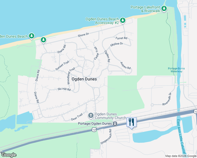 map of restaurants, bars, coffee shops, grocery stores, and more near 134-178 Ogden Rd in Ogden Dunes