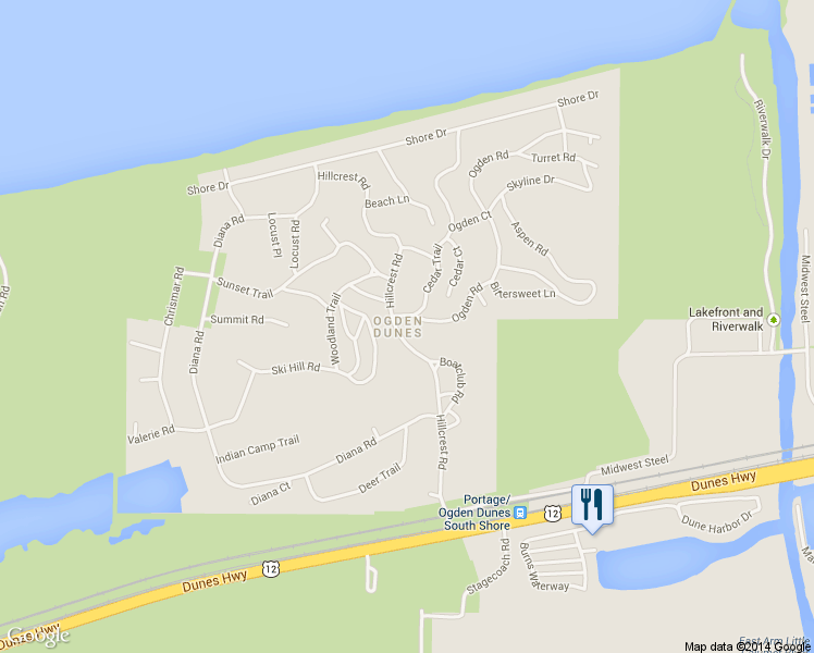 map of restaurants, bars, coffee shops, grocery stores, and more near 79 Hillcrest Road in Ogden Dunes