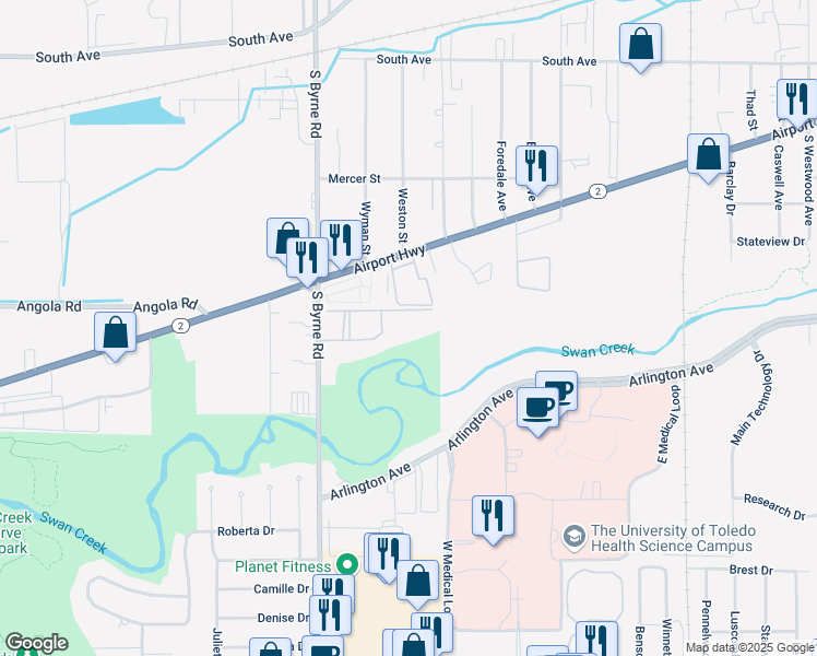 map of restaurants, bars, coffee shops, grocery stores, and more near 3375 Gibraltar Heights Drive in Toledo